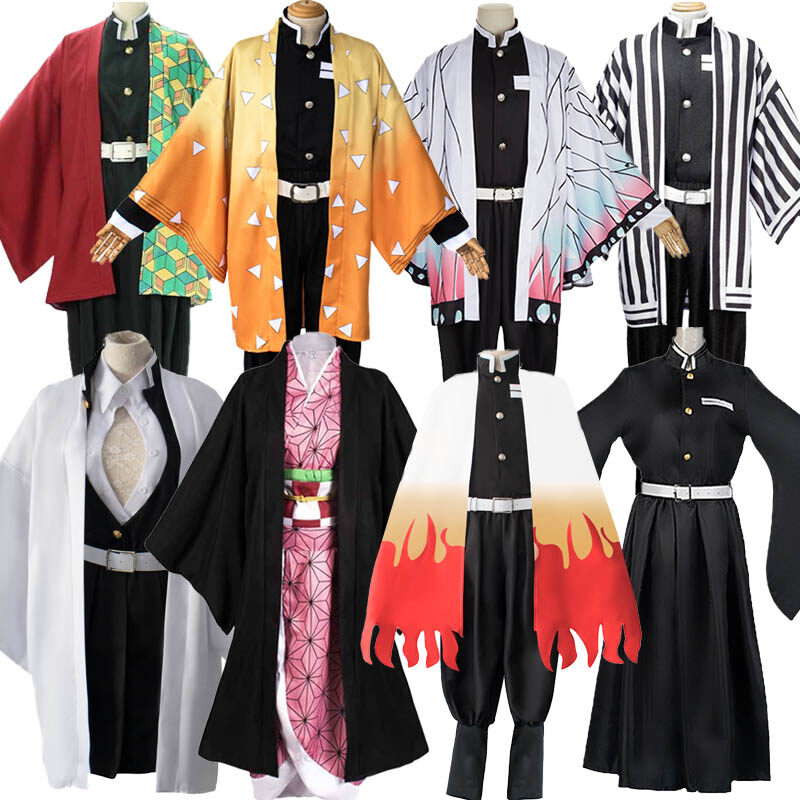 Anime Demon Slayer Kimetsu No Yaiba Cosplay Costume Kamado Tanjirou Agatsuma Zenitsu Kimono Uniform Full Suits Clothes Kamado Nezuko Kimono Robe Dress For Adult Kids