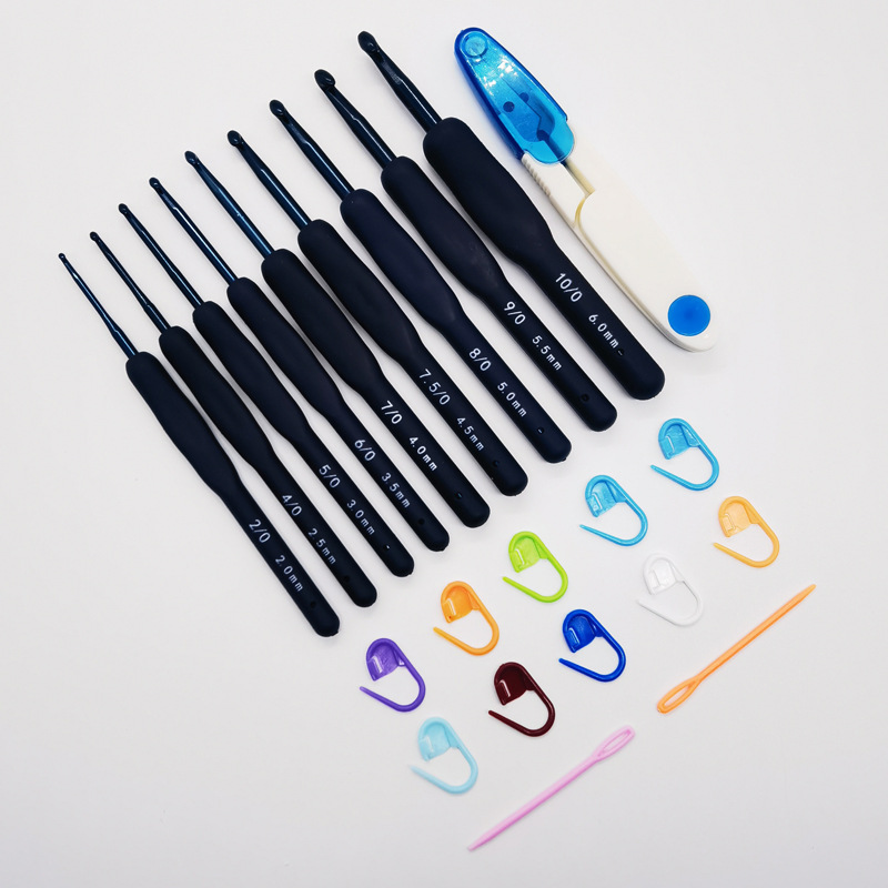 Crochet Hooks Set TPR Soft Rubber Handle Aluminum Crochet Sweater Knitting Wool Needle Scarf Hat Hook Needle