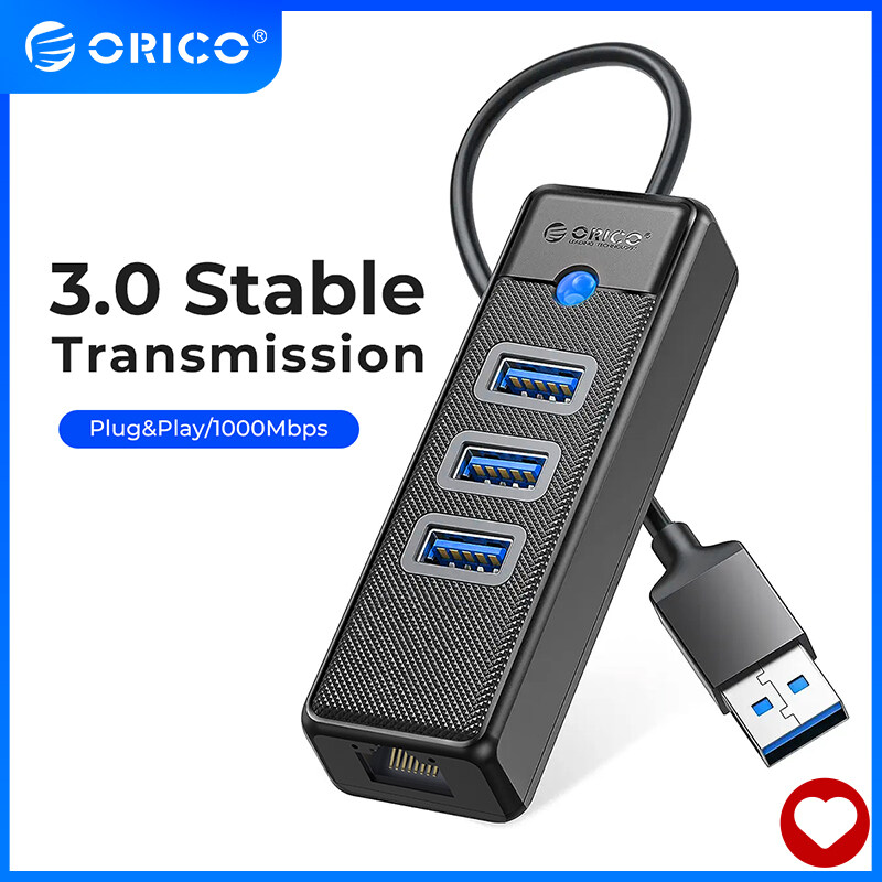 Orico 3 cổng 5Gbps USB 3.0 RJ45 Hub 1000mbps Bộ chuyển đổi mạng LAN thẻ kết nối mạng Gigabit cho Mac