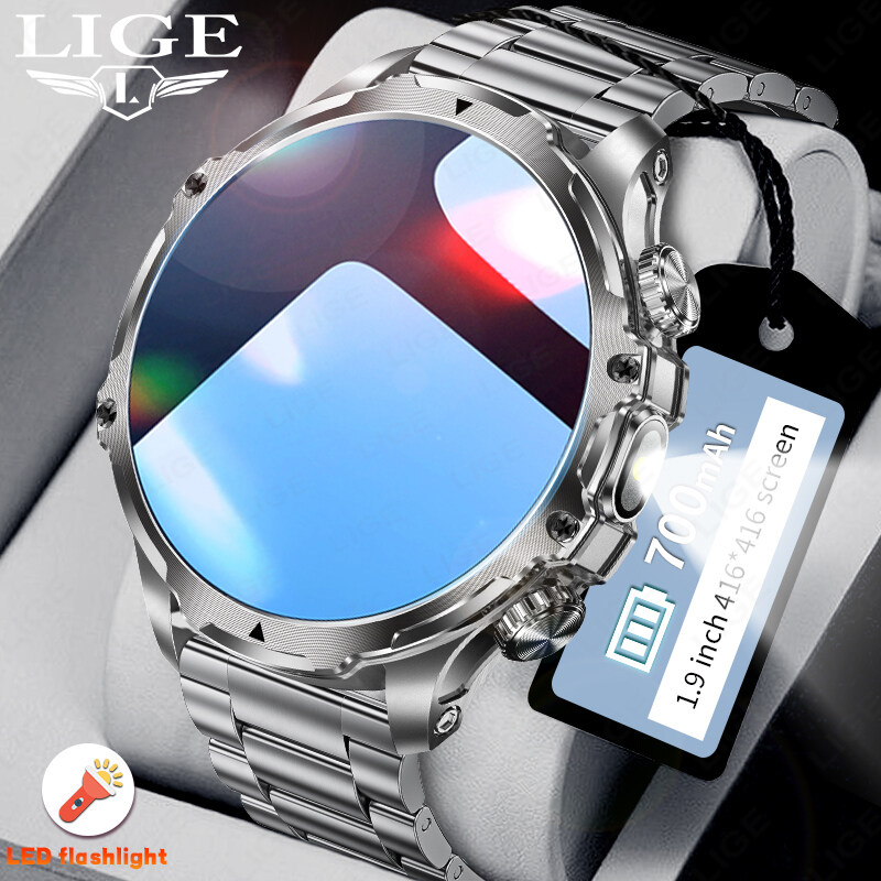 LIGE Original Smart Watch Men 700mAh Big Battery Full Touch Screen Bluetooth Call Built-in Speaker and Mic Health Fitness Tracker Waterproof Sports Bracelet ราคา 1,069 บาท*ส่งฟรี