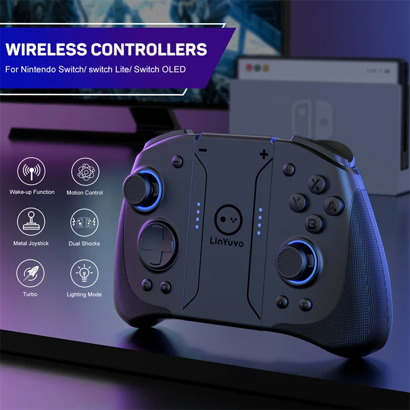 Linyuvo Tay cầm chơi game không dây Cho Bộ chuyển đổi Nintendo/Oled Chơi Game điều khiển chơi game Bluetooth Thức Dậy 6-Trục Joypad Kim Loại Phím Điều Khiển Cần điều khiển