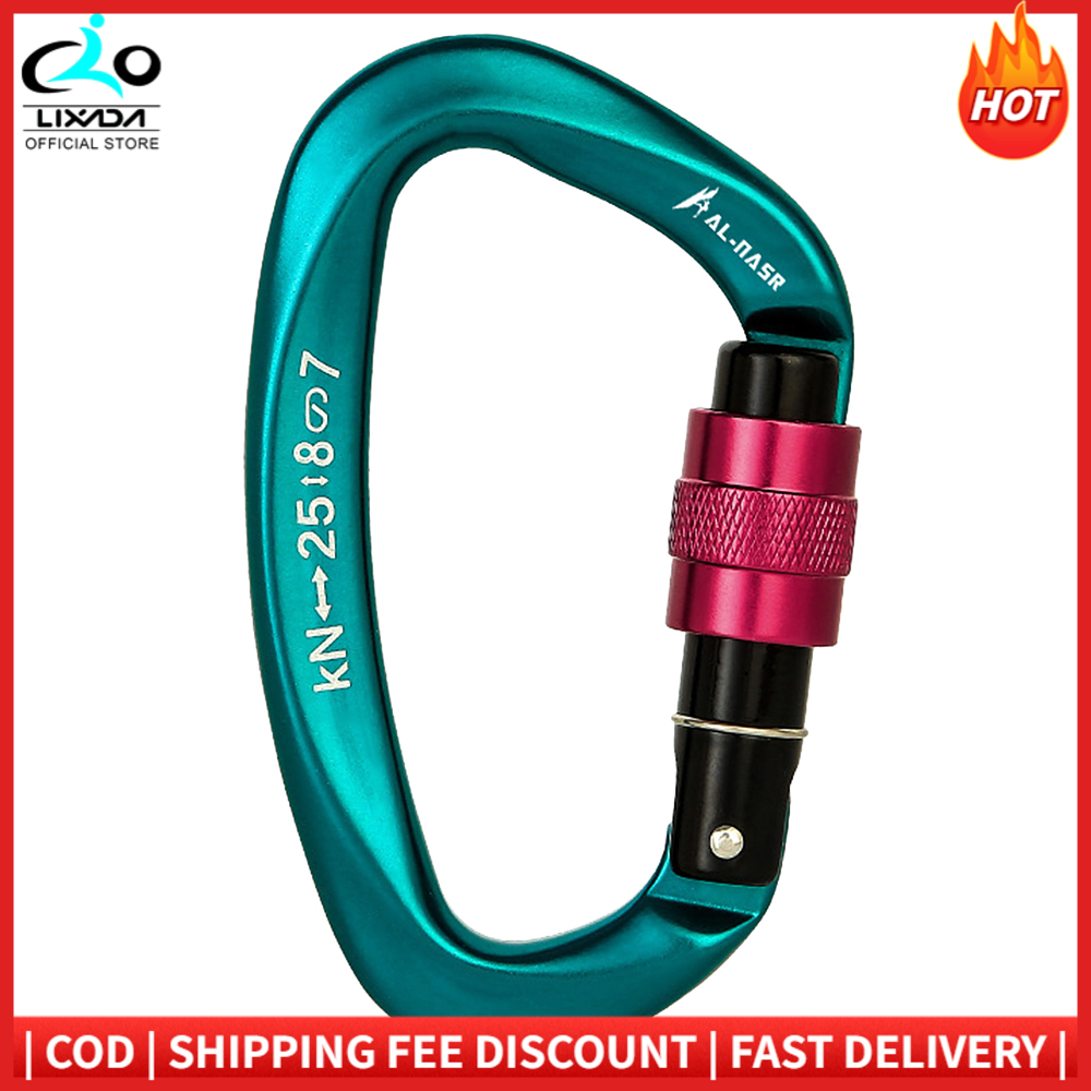 25KN Professional Climbing Carabiner Screw Locking Gate Carabiner Heavy Duty D-shape Climbing Buckle D-ring Carabiner Lightweight Hammock Locking Clip for Climbing Rappelling Canyoning Hammock Climbing Gear Quick Clip Equipment ราคา 173 บาท*ส่งฟรี