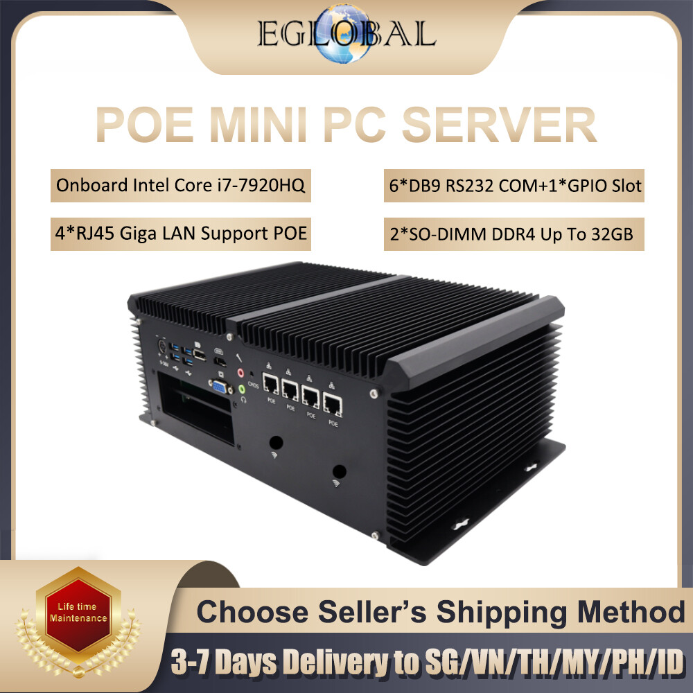 Eglobal Industrial Mini PC Intel Core i7-7920HQ Max 32G DDR4 1TB NVME SSD Support One-key recovery Watchdog PXE Firewall Desktop Computer Laptop ราคา 37,136 บาท*ส่งฟรี