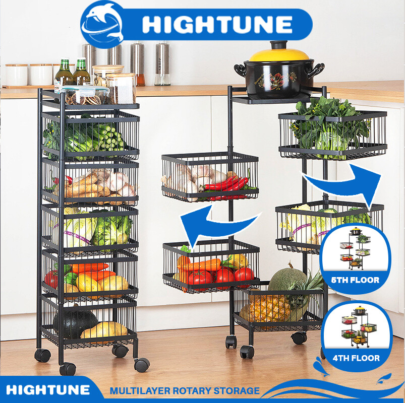 Gambar HIGHTUNE Onion Rotating Rack Kitchen Vegetable Spice Storage Organizers With Wheel Kitchen Trolley Rack