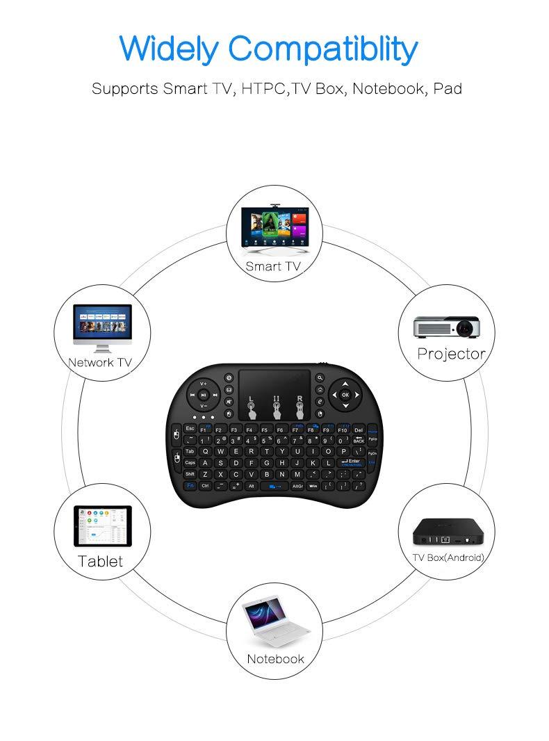 I8 Wireless Multi Colour Backlit Mini Keyboard with Touchpad for Smart ...