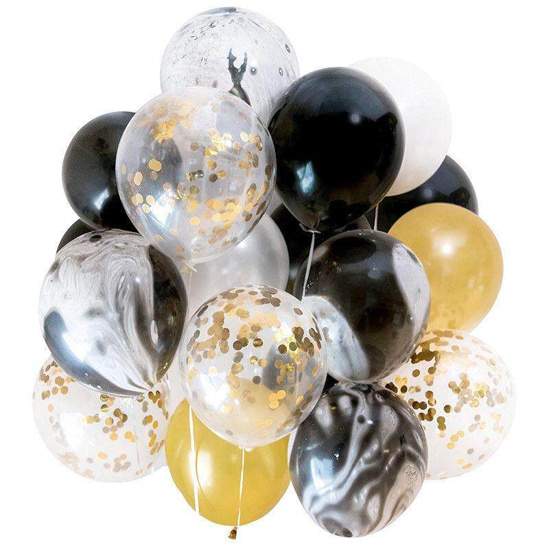 21pcs Gold Black Marble Confetti Balloons Wedding Birthday Party