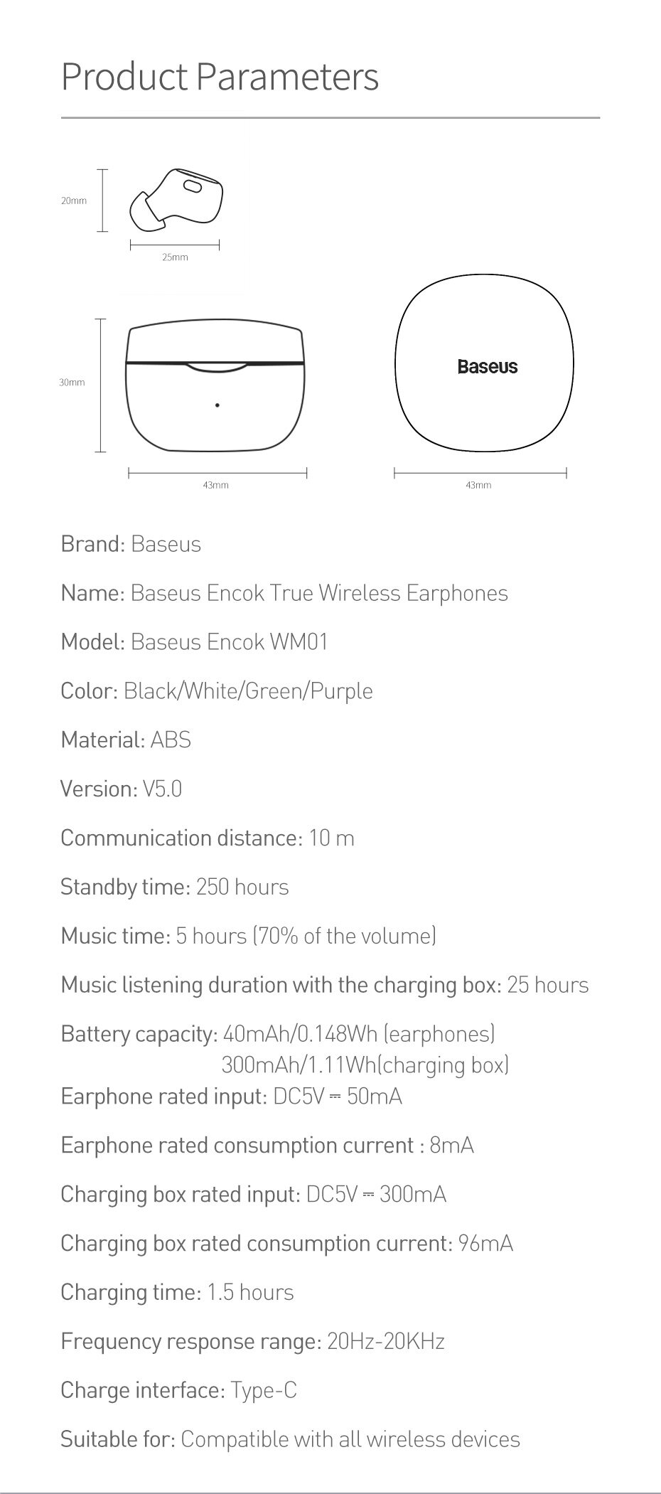 Baseus WM01 / W12 TWS Tai nghe Bluetooth không dây 5.0 Tai nghe Bluetooth Điều