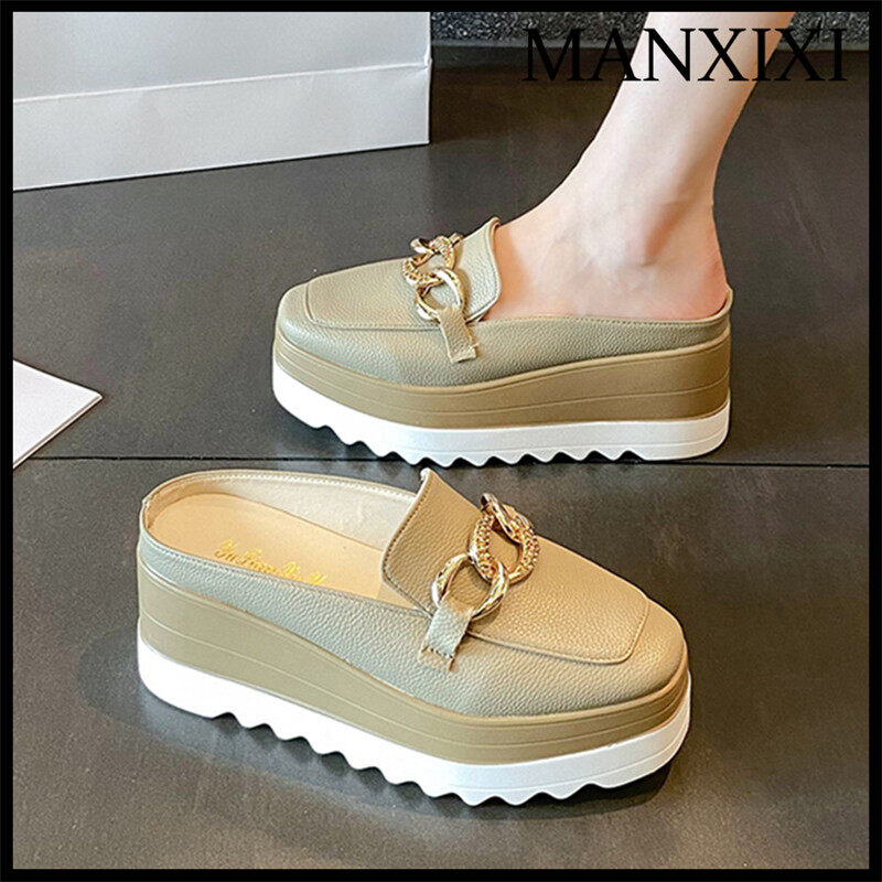 MANXIXI Women Fashion Loafers Beautiful Wedge Heels 2.56 Inches Mules