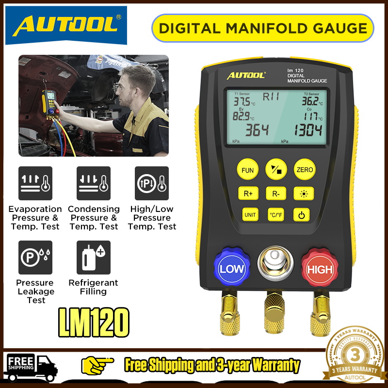 (✅3-Year Warranty✅) AUTOOL LM120 Digital Refrigeration Manifold HVAC Cold Medium Vacuum Pressure Temperature Car Air Conditioning Tester ราคา 3,409 บาท*ส่งฟรี