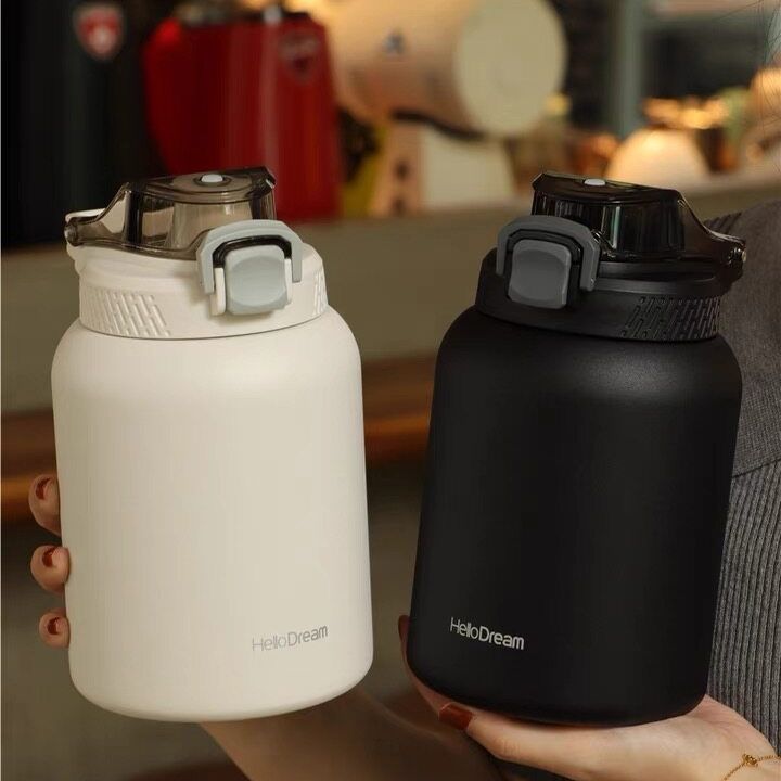 Bình chân không bằng thép không gỉ 1000ml cốc giữ nhiệt có ống hút bình nước chống rò rỉ dung tích lớn dễ mang theo thể thao ngoài trời bằng cao su chống trượt đáy mờ