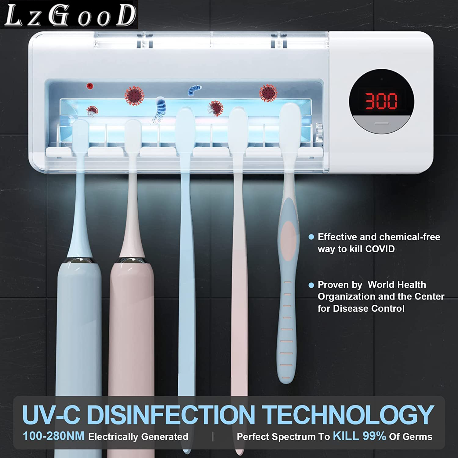 HouseGem Toothbrush Holder, Timer Function, 1200mAh Rechargeable Cordless Wall-Mounted Bathroom (White) ราคา 540 บาท*ส่งฟรี