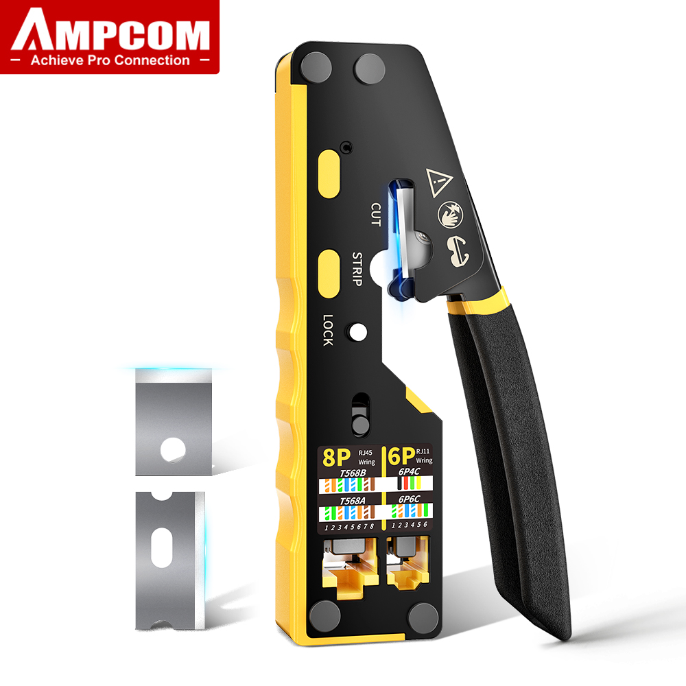 AMPCOM RJ45 Crimper Pass Through RJ45 Crimping Tool For CAT6 CAT5E Pass Thru Ethernet Modular Plugs 8P8C RJ11 Connectors ราคา 347 บาท*ส่งฟรี