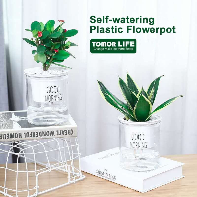 Tomor life chậu hoa thủy canh bằng nhựa hút nước tự động hình tròn trong suốt chậu hoa tự tưới