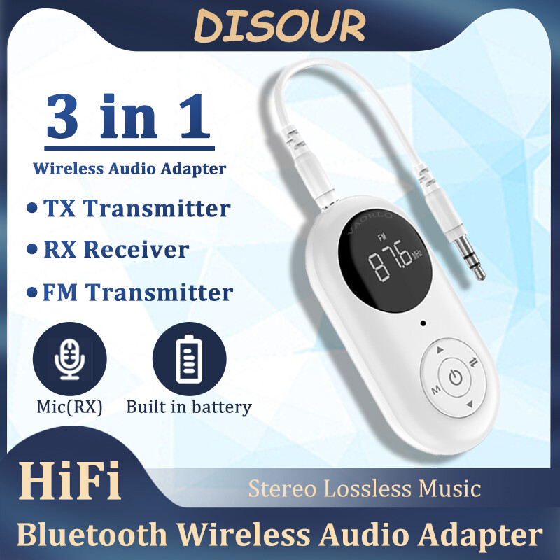 DISOUR Bluetooth 5.3 thiết bị thu nhận âm thanh phát với màn hình LED kỹ thuật số 3.5mm Aux Jack nhạc không dây âm thanh nổi Adapter gọi điện không cần dùng tay Bộ phát sóng FM cho Bộ phụ kiện xe ô tô/PC/khuếch đại