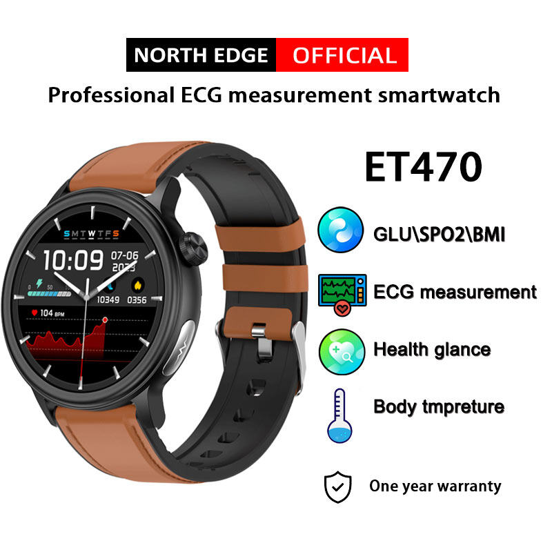 NORTH EDGE ET470 Micro physical examination ECG BMI measurement smartwatch Bluetooth call blood glucose measurement blood lipid measurement blood pressure measurement body temperature measurement compatible system IOS Android IP68 waterproof ราคา 1,500 บาท*ส่งฟรี
