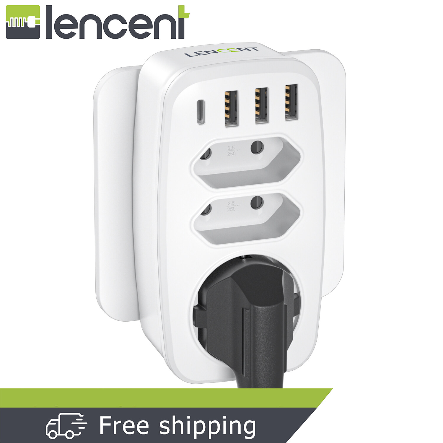 Lencent 7-trong-1 USB tường ổ cắm sạc điện ổ cắm Bộ chuyển đổi ổ cắm nhiều cắm 3-cách nhiều cắm đôi 