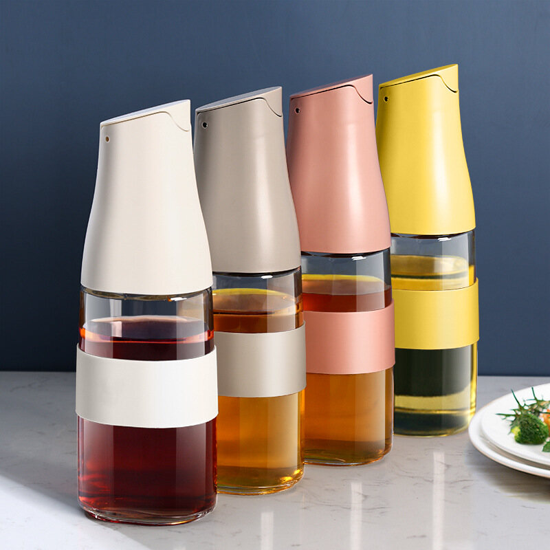 Gambar Kitchen Storage Glass Material Three color Automatic Gravity Opening And Closing Oil Pot Soy Sauce Vinegar Bottle Oil Bottle