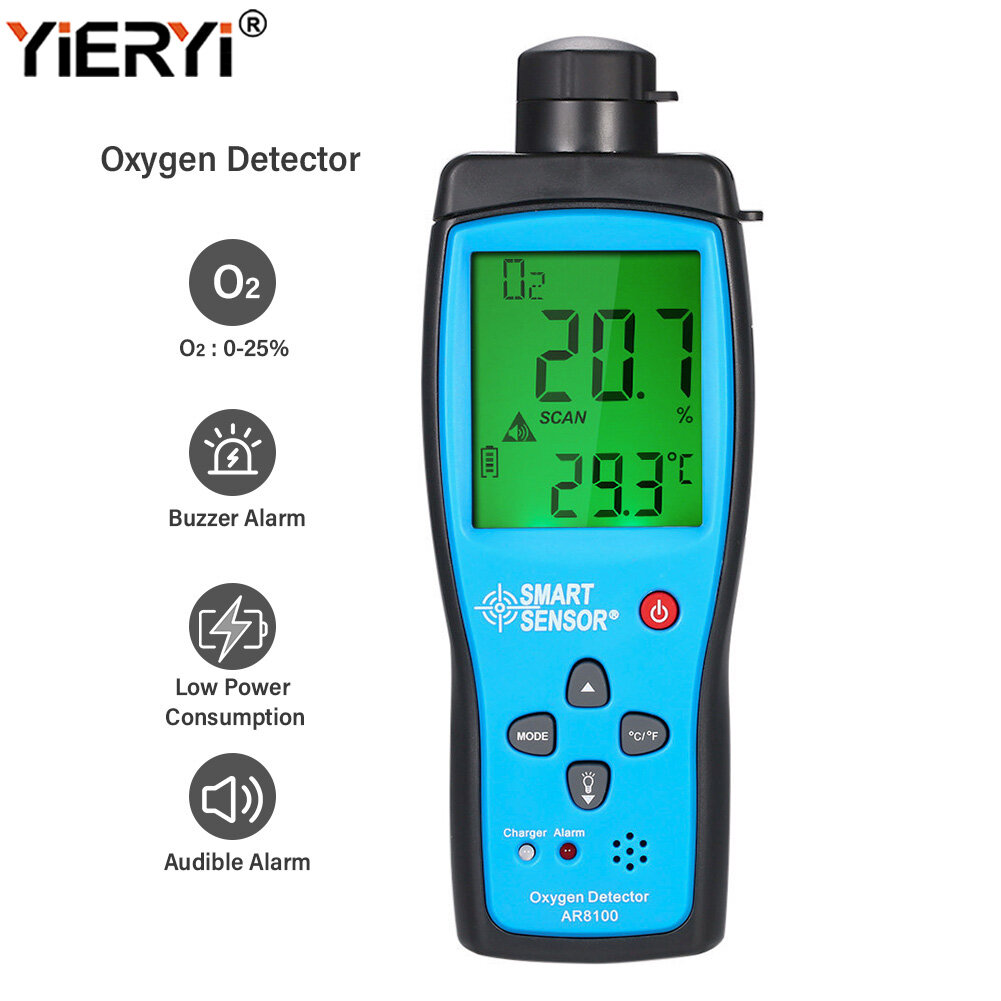 Máy phân tích khí oxy cảm biến thông minh ar8100 máy kiểm tra nồng độ o2 máy kiểm tra máy dò o2 theo dõi chất lượng không khí máy kiểm tra máy đo