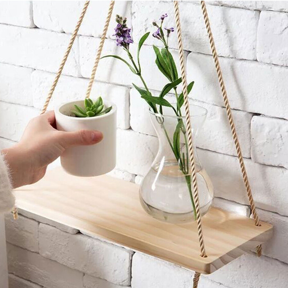 INSOUND Kệ Nổi Treo Xích Đu Bằng Gỗ Kệ Gỗ Trang Trí Nhà Gắn Tường Kệ Chậu Hoa Cây Kệ Trang Trí Trưng Bày Nổi Giá Treo Tường
