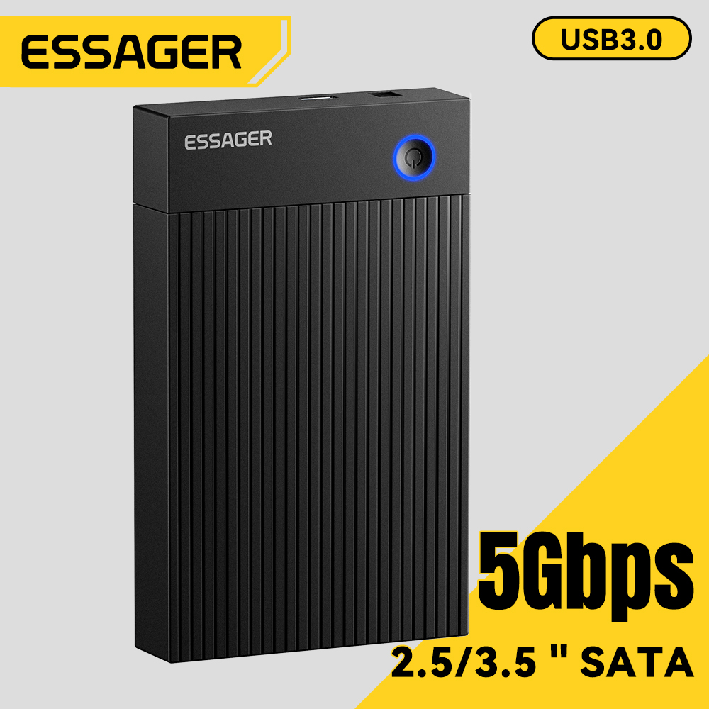 Essager 5Gbps 3.5-inch SATA3.0 Hard Drive Enclosure Box USB 3.0 HDD SSD Hard Drive Cases Supports UASP+TRIM 2.5/3.5-inch SATA Mechanical Hard Drives or SSD Solid-state Drives Compatible With Windows Mac OS Linux Multiple Systems Match US/EU/UK Plug ราคา 818 บาท*ส่งฟรี