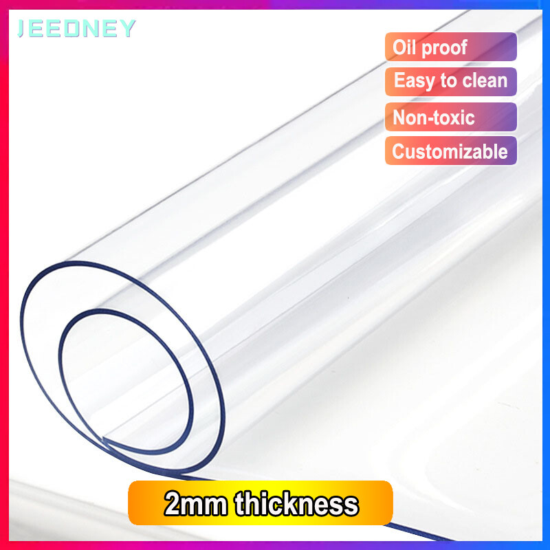 Gambar 2mm Thick PVC Table Protector Waterproof and Oil Proof Rectangular Transparent Tablecloth Soft Glass Heat Resistant Plastic Dining Table Cloth Cover Protective Film