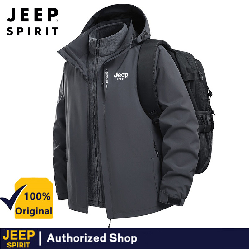 JEEP SPIRIT 3-in-1 Jacket Men's Outdoor Windbreaker Mountaineering Robe Waterproof Jacket Windproof Zipper Hiking Men