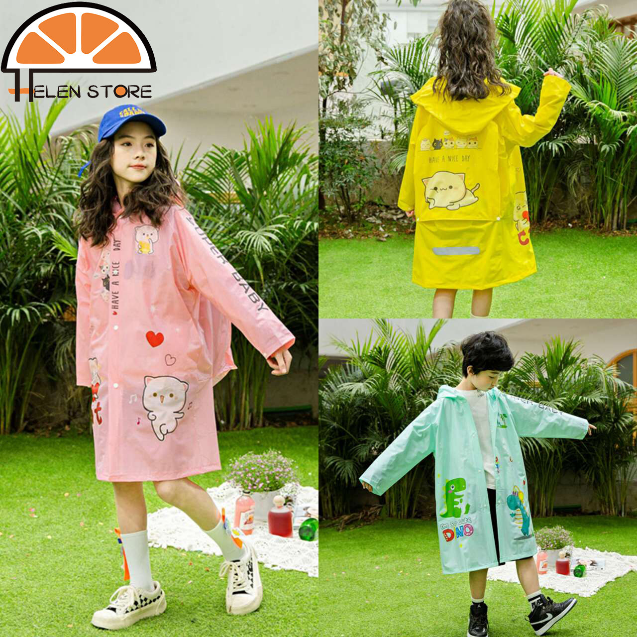 Hs áo mưa trẻ em poncho em bé áo mưa poncho khủng long mẫu giáo áo mưa phản quang
