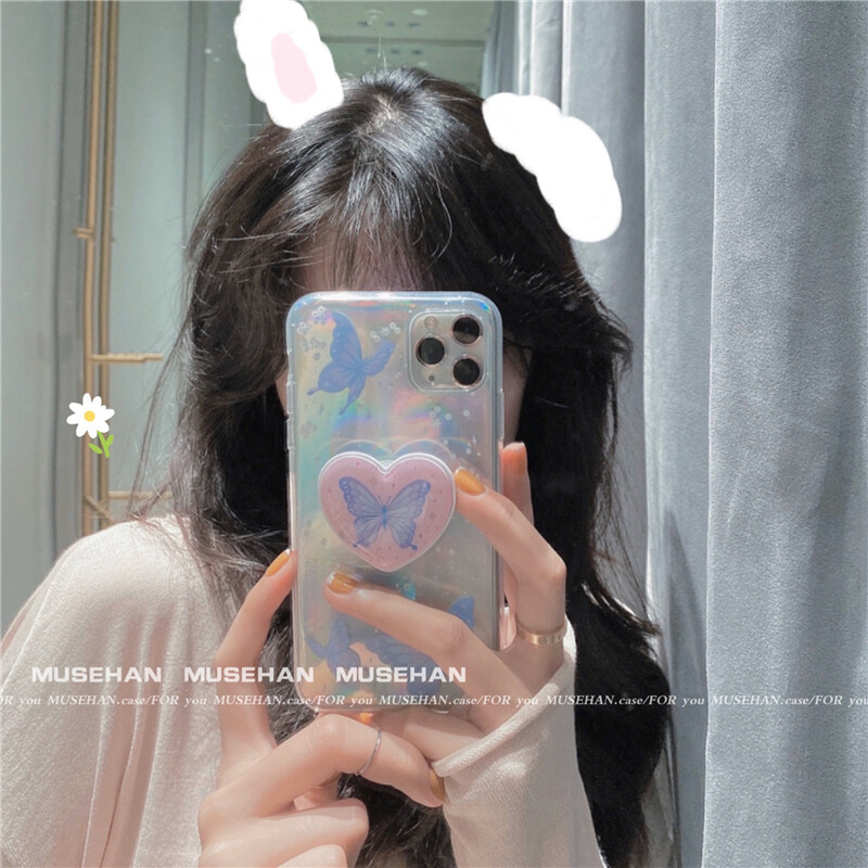 Simple Transparent Silicone Case For Iphone 11 Pro Max Se 7 8 Plus Fashion Aesthetics Purple Butterfly Soft Phone Full Cover Cases For Iphone X Xs Xr 7p 8p Cartoon Lovely Cute