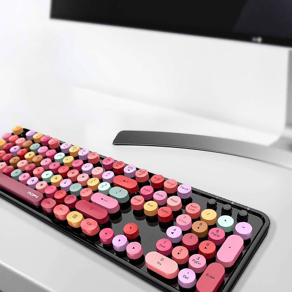[bán chạy] mofii combo chuột bàn phím ngọt ngào bộ chuột bàn phím không dây 2.4g màu hỗn hợp nắp phím treo tròn cho máy tính xách tay màu xanh dương 43
