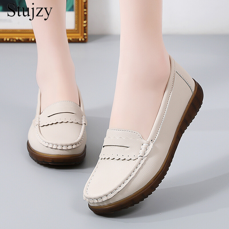 Giày lười đế bằng da cho nữ, giày nữ cổ thấp rỗng, cỡ giày bệt 35-41