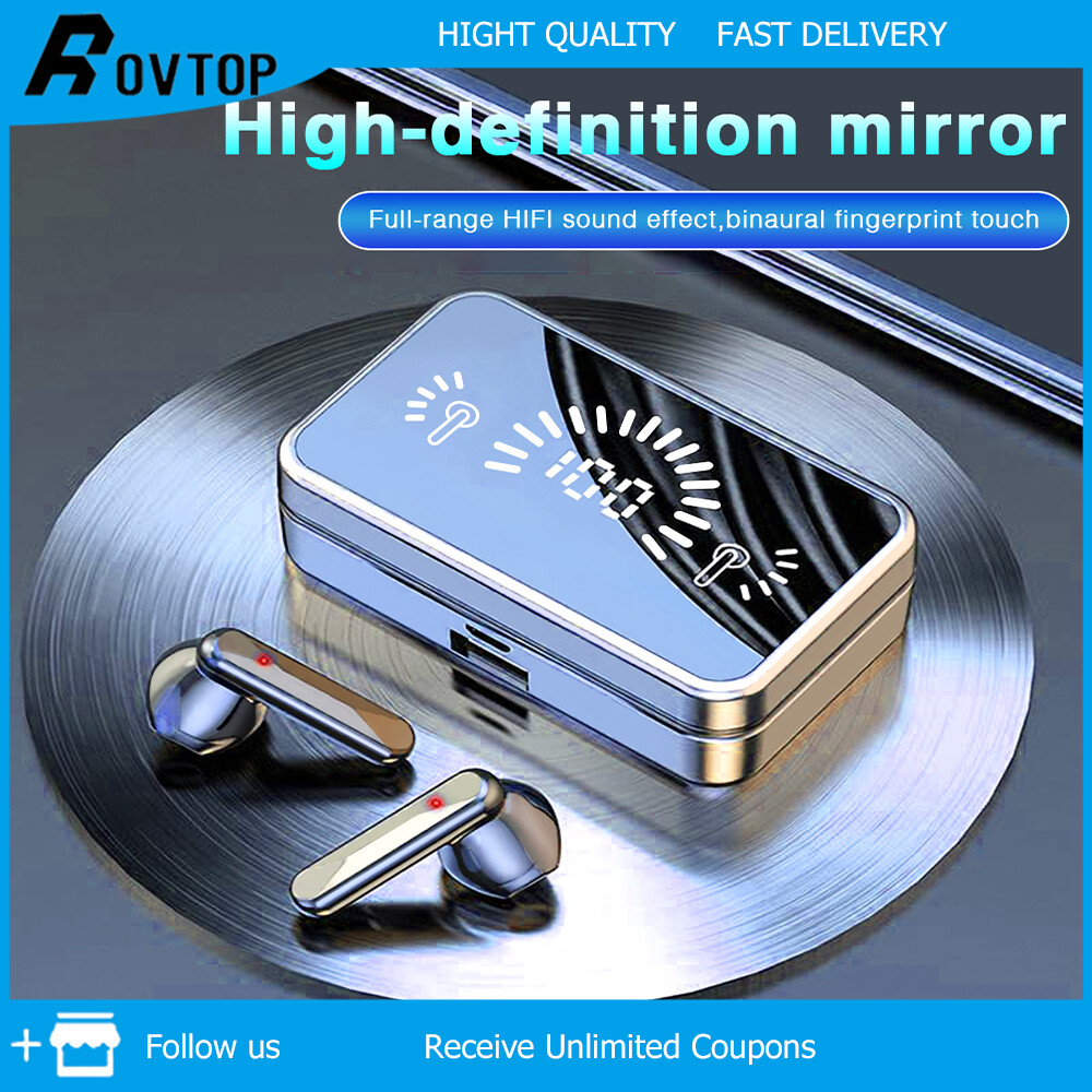 Rovtop tai nghe bluetooth không dây tráng gương s20 tai nghe âm thanh nổi 9d 5.2 tai nghe nhét tai vô hình hai tai mini chống nước thể thao thời gian chờ siêu dài cho oppo vivo android