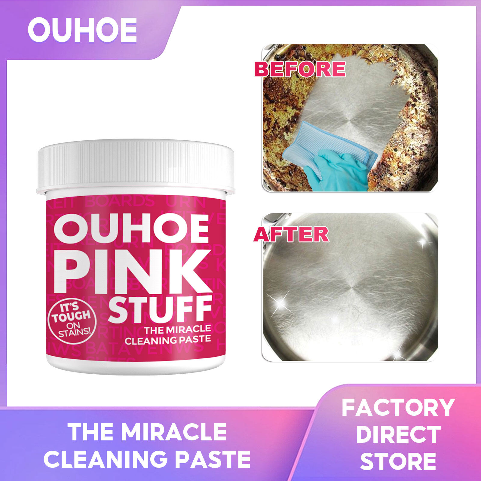 OUHOE All-Purpose Cleaner Cream Kitchen Clean Cream Remove Heavy Grease Powerful Decontamination Kitchen Paste Stainless Steel Scratches Remover Stain Polishing Cream No Residue For Household Cleaning Tools Not Hurt Hand （100g) ราคา 164 บาท*ส่งฟรี