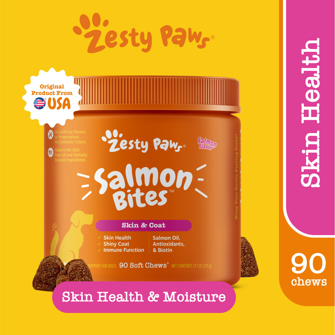 Zesty Paws Skin & Coat Bites for Dogs Skin Health [รสไก่] (แบบนุ่ม 90 เม็ด) (หมดอายุ:01 2026) ราคา 1,279 บาท*ส่งฟรี