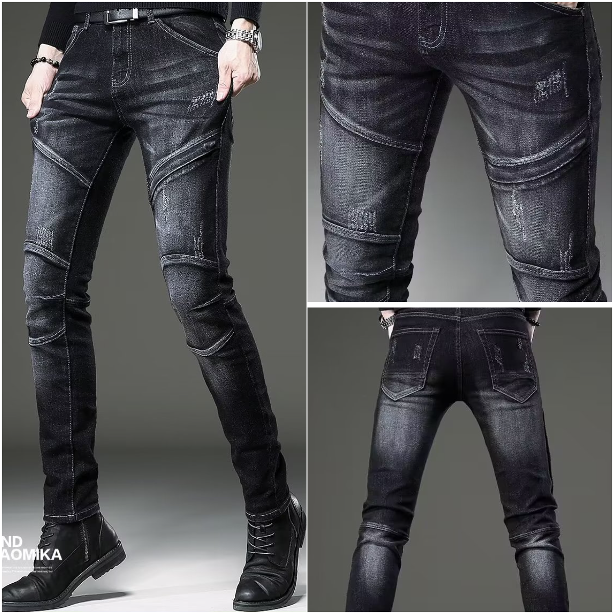 Hopeu quần jean rách bó cho nam quần dài quần jean biker ôm sát rách cho nam quần jins dài co giãn co giãn thời trang quần denim co giãn sờn rách quần jean đen cho nam quần jean thường ngày