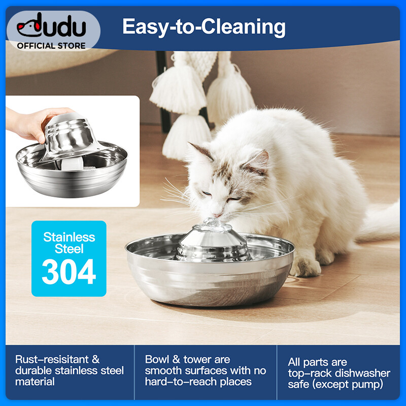 DUDU Pet 360 Degree Area Water Drinking Fountain 67Oz 2.0L Rounded Shape Fully Stainless Steel for Cat and Dog Presyo 1,681 Piso*Libreng Shipping
