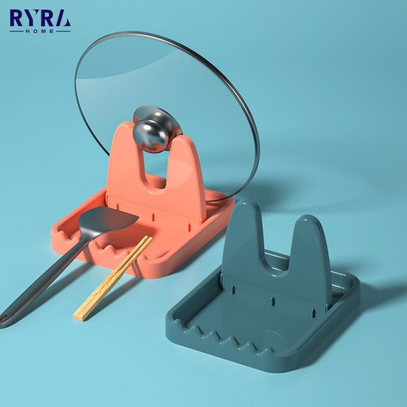 Gambar Home Foldable Pot Lid Rack Plastic Spoon Holder Multifun Organizer Storage Pad Kitchen Cookware For Spatula Rack Pan Cover Shelf