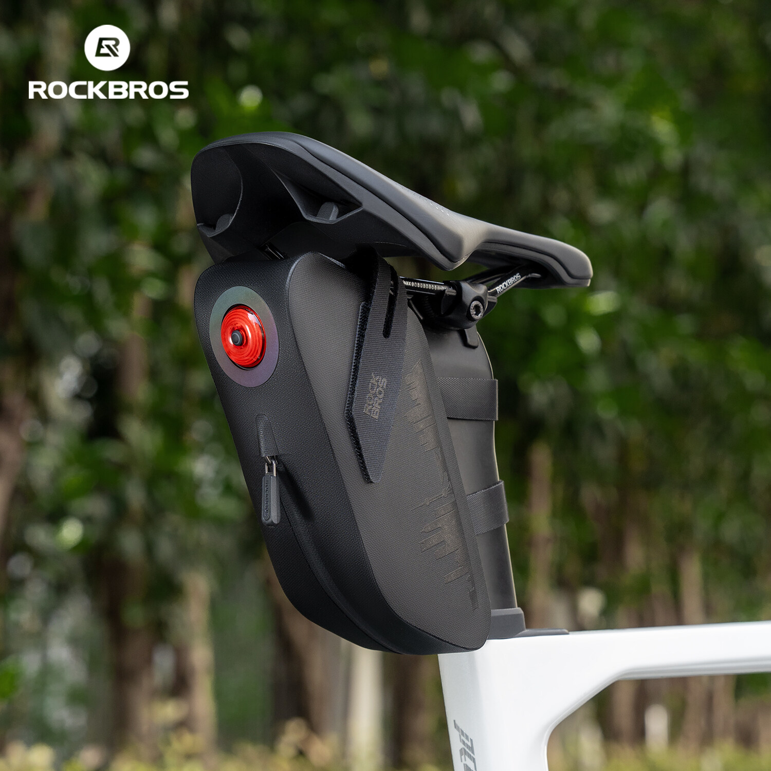 ROCKBROS Túi yên xe đạp với đèn hậu phanh cảm biến Tuổi thọ pin dài không thấm nước xe đạp đường trường MTB Túi gắn sau bền mặc-risistant vỏ cứng Phụ Kiện Xe Đạp