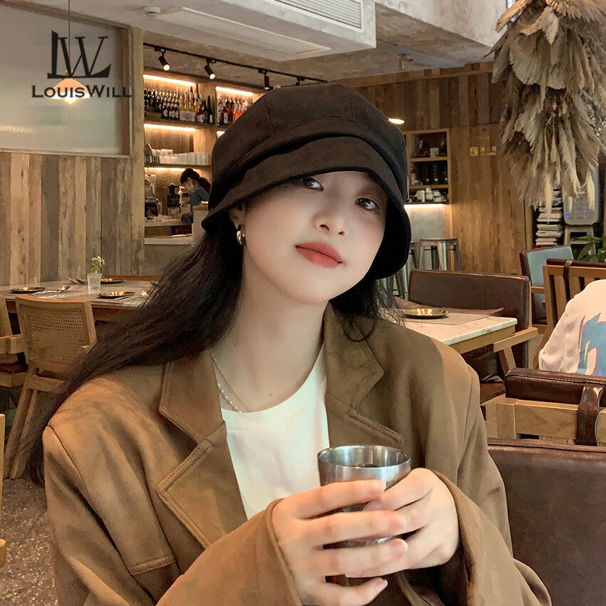 Louiswill nón chống nắng nữ mũ nồi nữ mũ nồi vành ngắn da hươu cổ điển mũ hình bát giác mũ đội đầu mũ ngư dân mũ chống nắng ngoài trời mũ phẳng màu trơn thời trang mũ nồi thường ngày cho nữ
