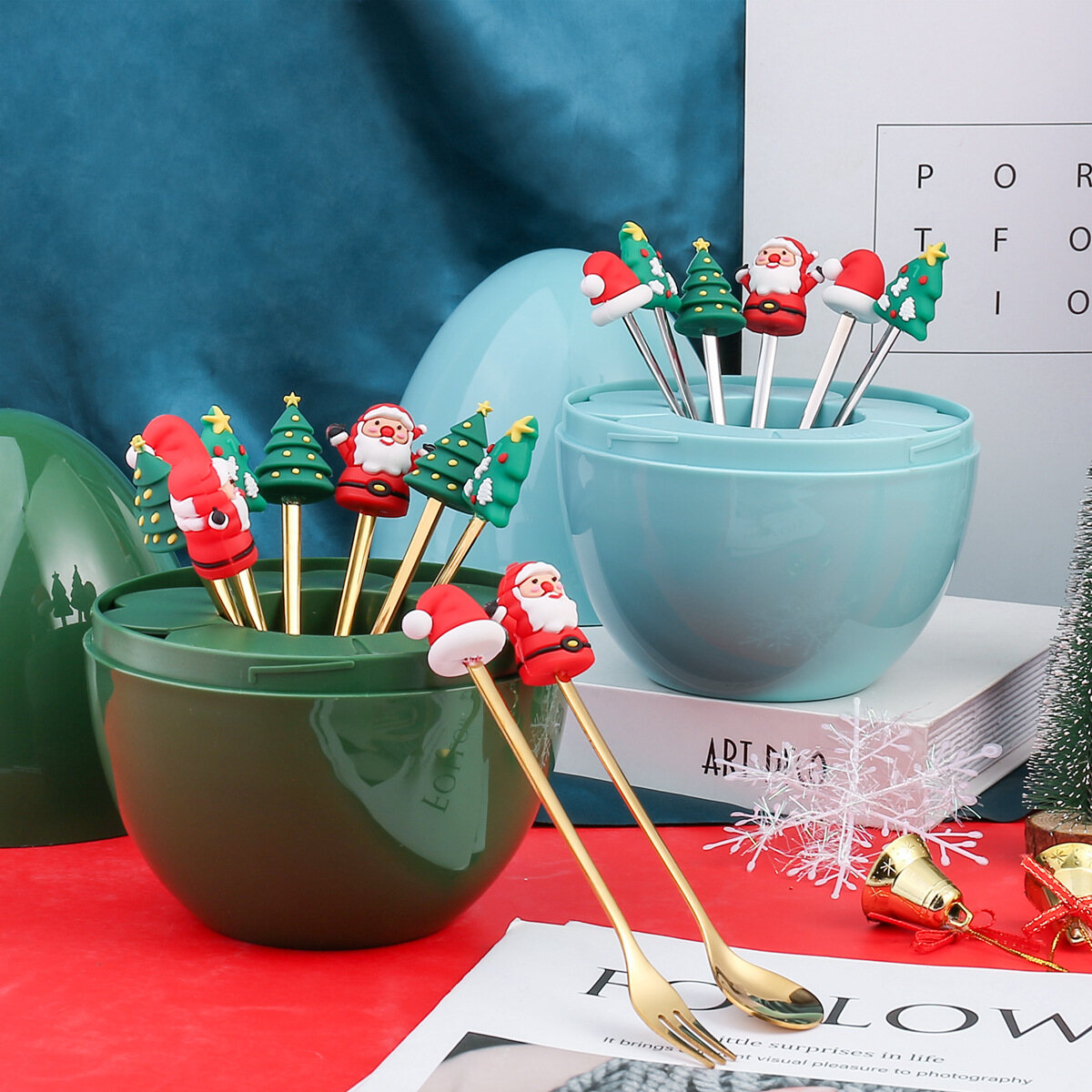 Gambar Christmas Spoon and Fork Mood Egg Christmas Series Set Santa s Dessert Coffee Stirring Spoon and Fork Set