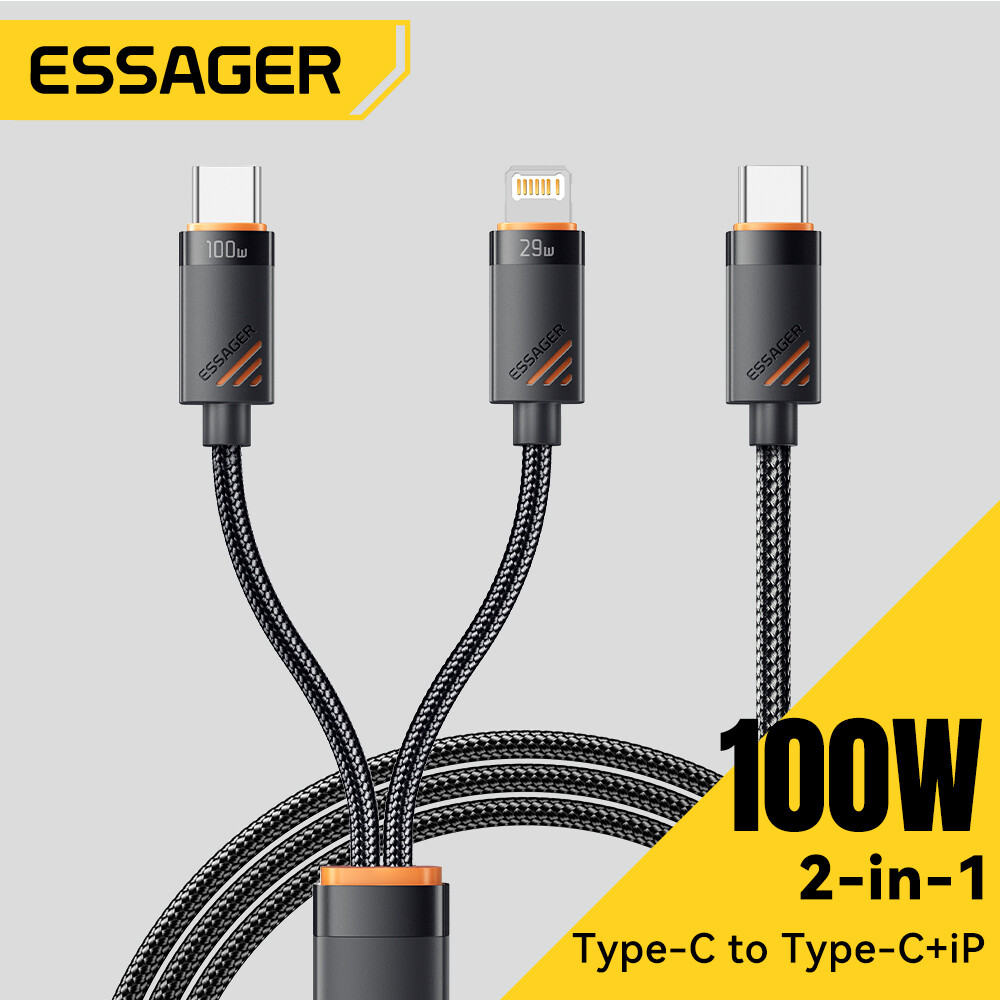  Essager 2 Trong 1 loại USB C Để Loại C Cáp Pd 100W Cáp sạc nhanh Cho Iphone16 15 14 Huawei Máy Tính Xách Tay Máy Tính Bảng Loại C Để cáp lightning 