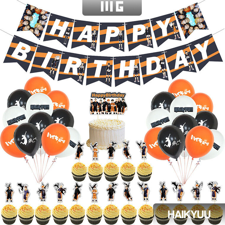 Haikyuu! Geburtstagsparty-Dekorationen 1 Tortenaufsatz 24 Cupcake-Topper 18 Luftballons inklusive 1 Banner Jujutsu Kaisen Kuchen Topper Anime Jujutsu Kaisen Mottoparty Dekorationen für Kinder