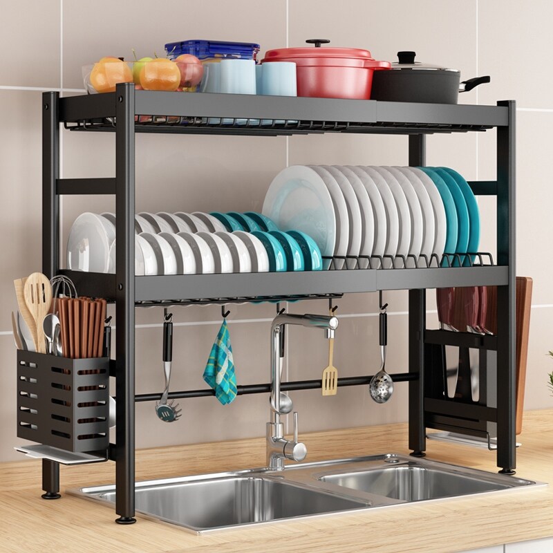 Gambar Telescopic stainless steel kitchen sink shelf rack bowl chopsticks waterlogging caused by excessive rainfall dishes pool to receive a knife on the shelf