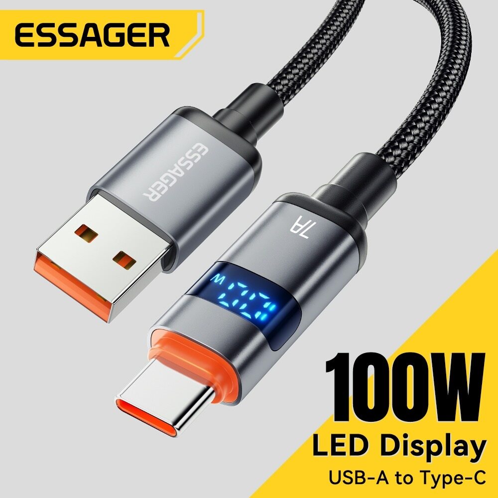 Essager 7A 100W A-C/ 5A 100W c-c Màn hình hiển thị kỹ thuật số cáp dữ liệu sạc nhanh grey 1m/2m cho 