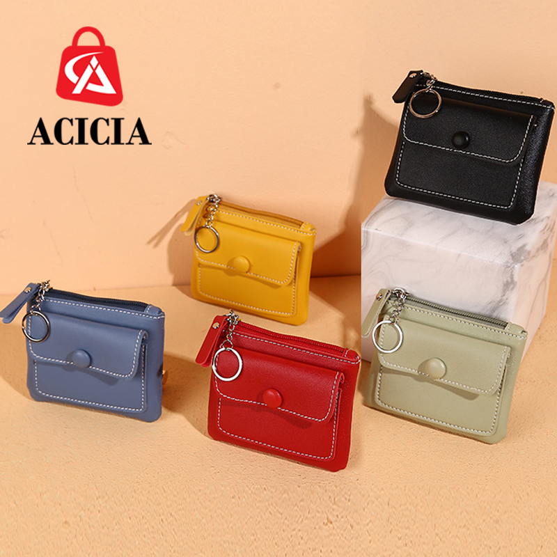 Dây kéo nhỏ ví đựng xu nhỏ ví giữ thẻ thay đổi túi key ví đựng xu túi ví da màu đen unisex cho cô gái người đàn ông phụ nữ ví ngắn ví đựng danh thiếp túi xách cho son môi túi đựng tai nghe túi cho du lịch