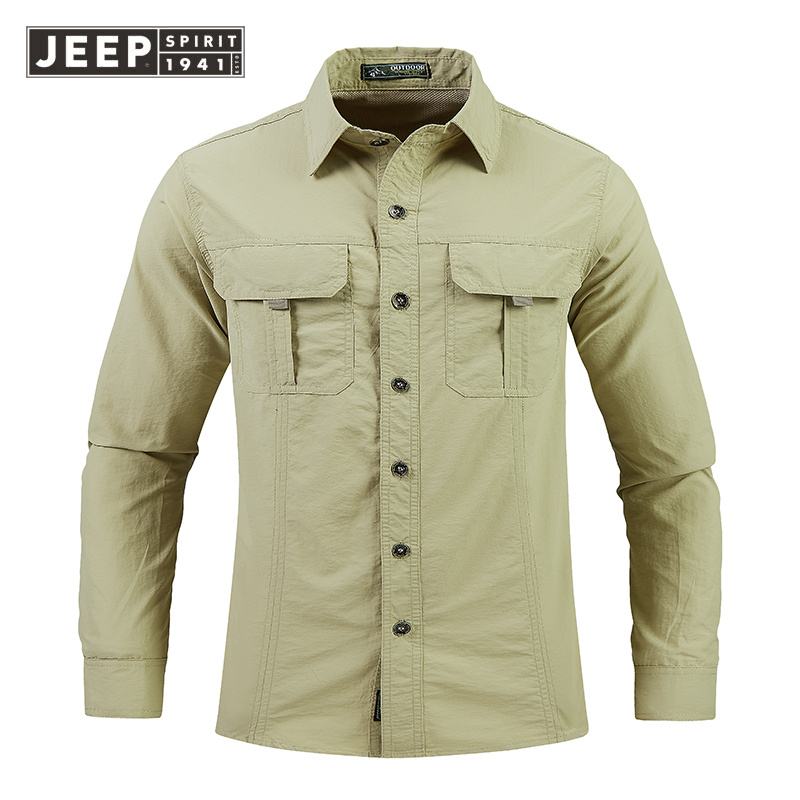 JEEP SPIRIT 1941 ESTD Spring and Autumn Shirt Men's Long-sleeved Pure Cotton Casual Solid Color Shirt Young and Middle-aged Workwear Slim-fit Jacket