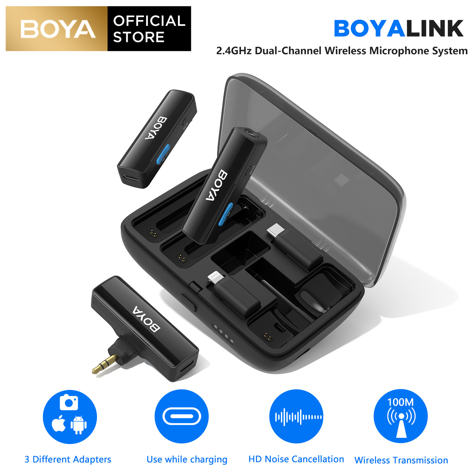 BOYA BOYALINK 2.4GHz Micro dây chuyền không dây kép cho Android iPhone