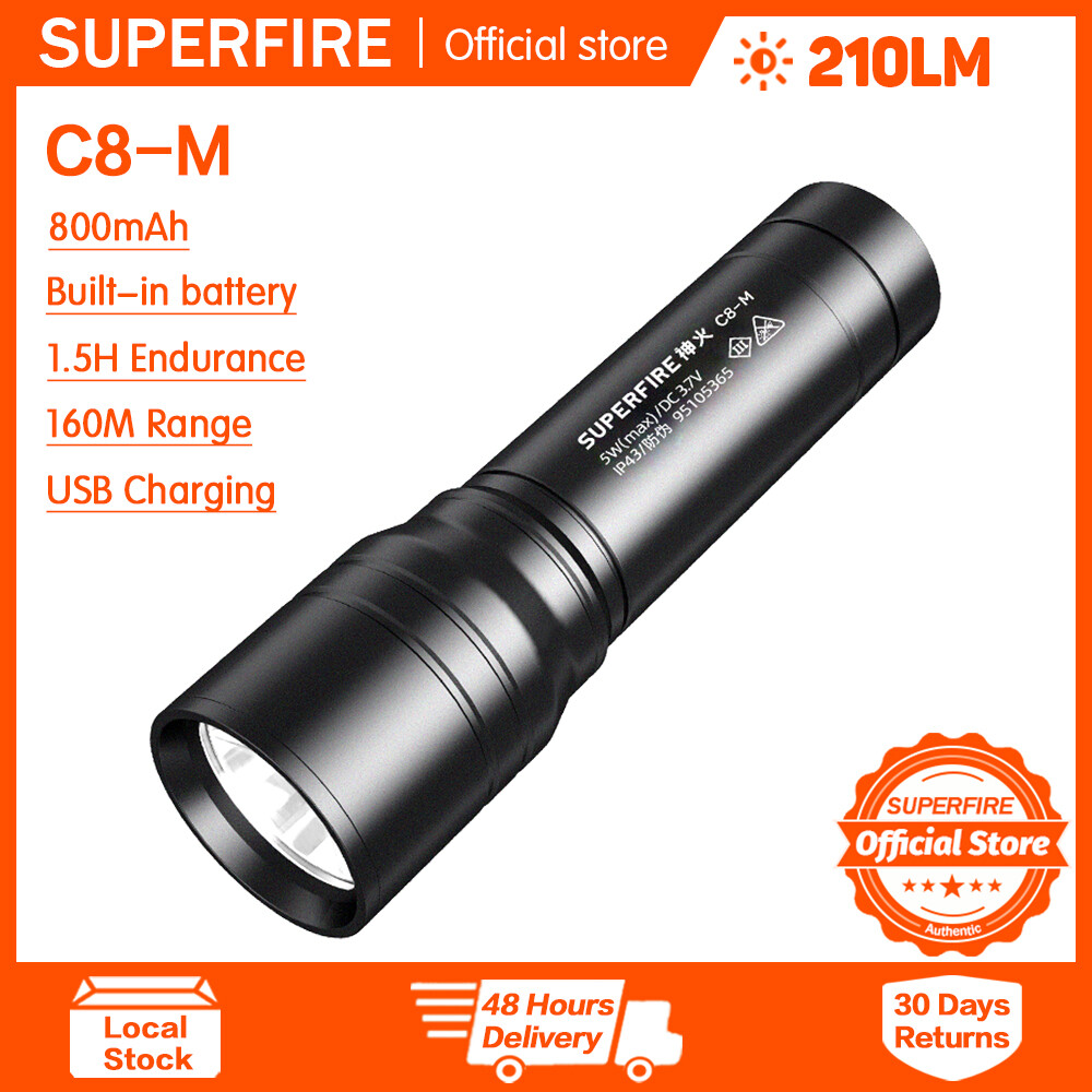 Đèn Pin Superfire Đèn pin cầm tay ngoài trời siêu sáng đèn pin khẩn cấp chống nước siêu sáng sạc được đèn pin mini C8-M