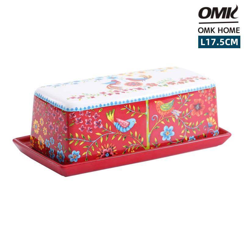 Omk redbird loạt đĩa đựng bơ gốm với nắp bơ thủ môn cho truy cập bơ hộp