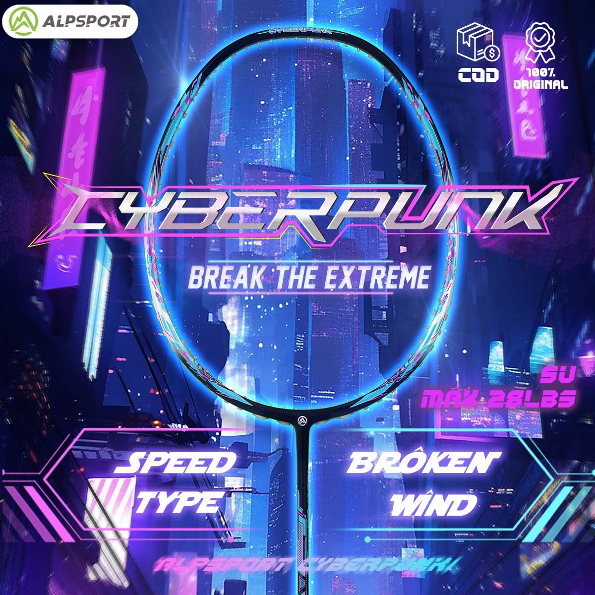Alpsport. Cyberpunk VỢT CẦU LÔNG bằng sợi cacbon vợt Quà Tặng bộ hộp, siêu nhẹ 5U, T800 Carbon hoàn toàn, hỗ trợ 22-28lbs, 100% đích thực, unisex, Chuyên Nghiệp cạnh tranh vợt duy nhất. sbpk