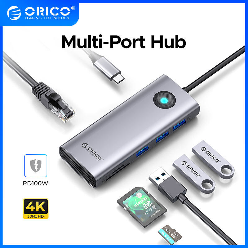 ORICO USB C HUB 4K6 0Hz trạm nối USB 3.0 HDMI dp1.4 pd100w Adapter SD TF Splitter cho máy tính xách tay máy tính bảng mở rộng cổng USB cho máy tính xách tay Hub USB HDMI